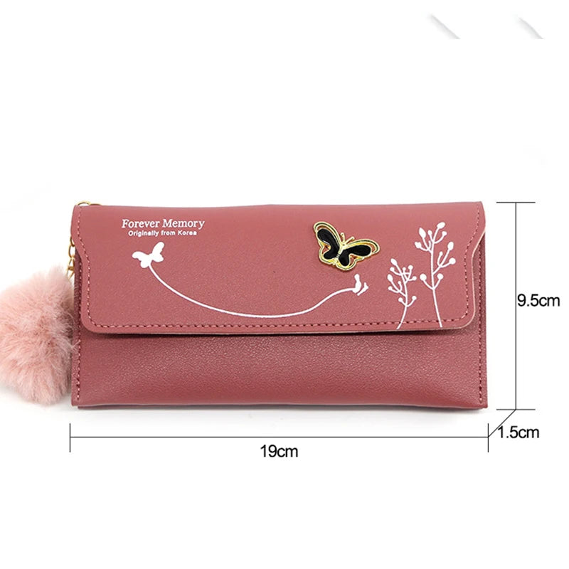 Butterfly PU Leather Wallet – Women’s Designer Clutch with Card & Phone Pocket