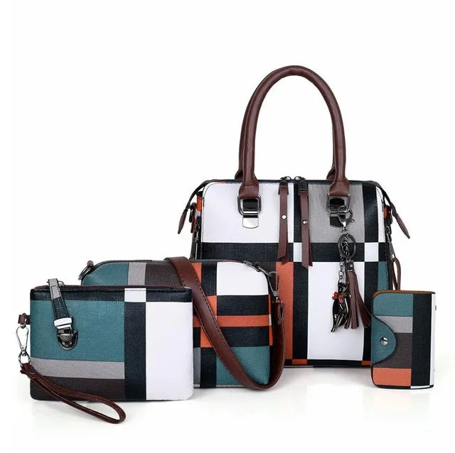 Plaid Tassel Handbag Set – 4-Piece Designer Travel Tote