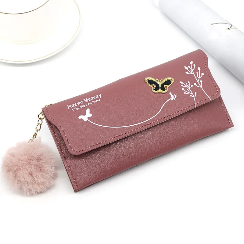 Butterfly PU Leather Wallet – Women’s Designer Clutch with Card & Phone Pocket