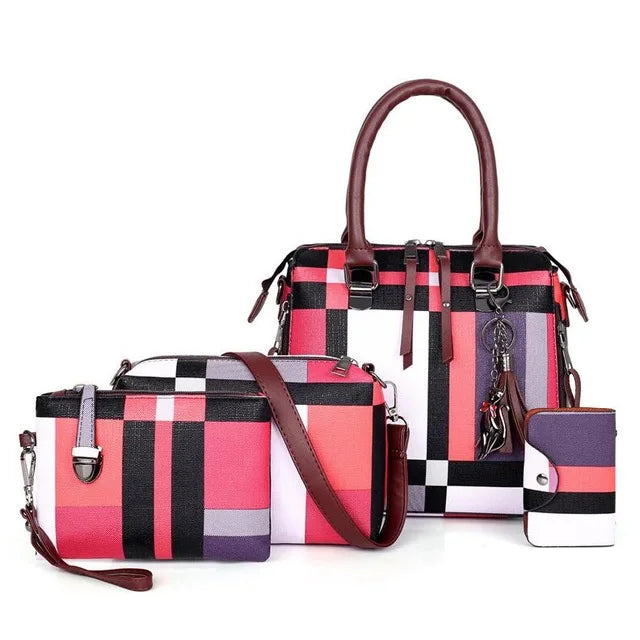 Plaid Tassel Handbag Set – 4-Piece Designer Travel Tote
