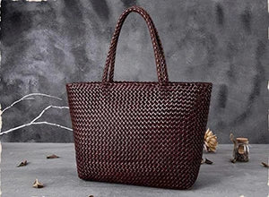Romantic Woven Leather Tote – Handmade Cowhide Bucket Bag for Women’s Beach & Holiday