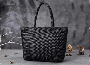Romantic Woven Leather Tote – Handmade Cowhide Bucket Bag for Women’s Beach & Holiday