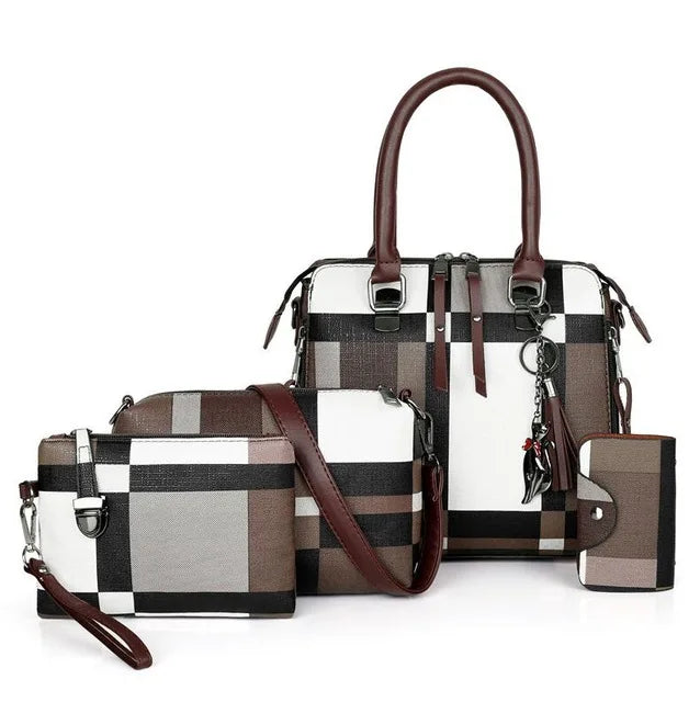 Plaid Tassel Handbag Set – 4-Piece Designer Travel Tote