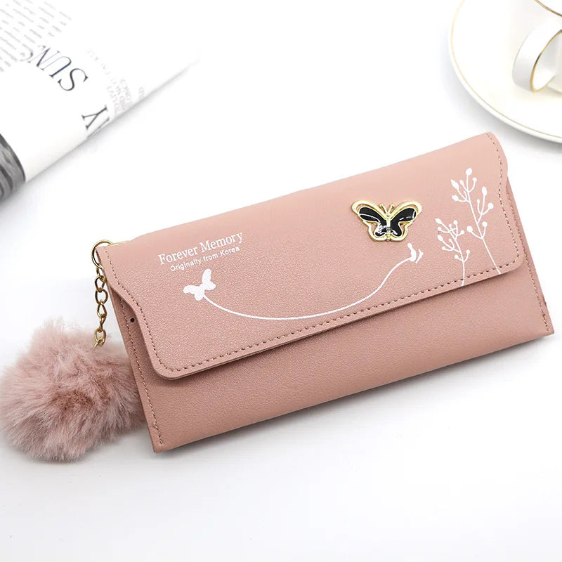 Butterfly PU Leather Wallet – Women’s Designer Clutch with Card & Phone Pocket