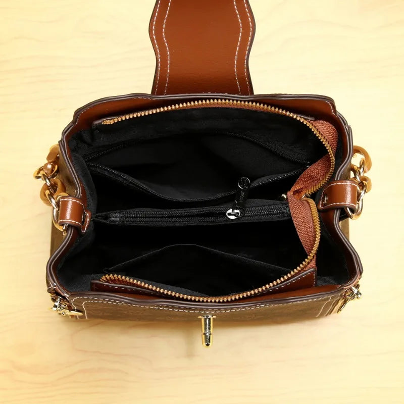 Luxury Vintage Print Messenger Bag – PU Leather Crossbody & Shoulder Purse for Women