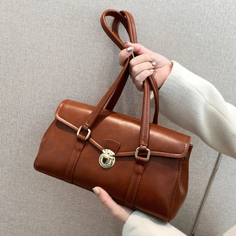 Vintage England-Style Leather Bag – Retro Red Underarm Tote & Commuter Shoulder Purse for Women