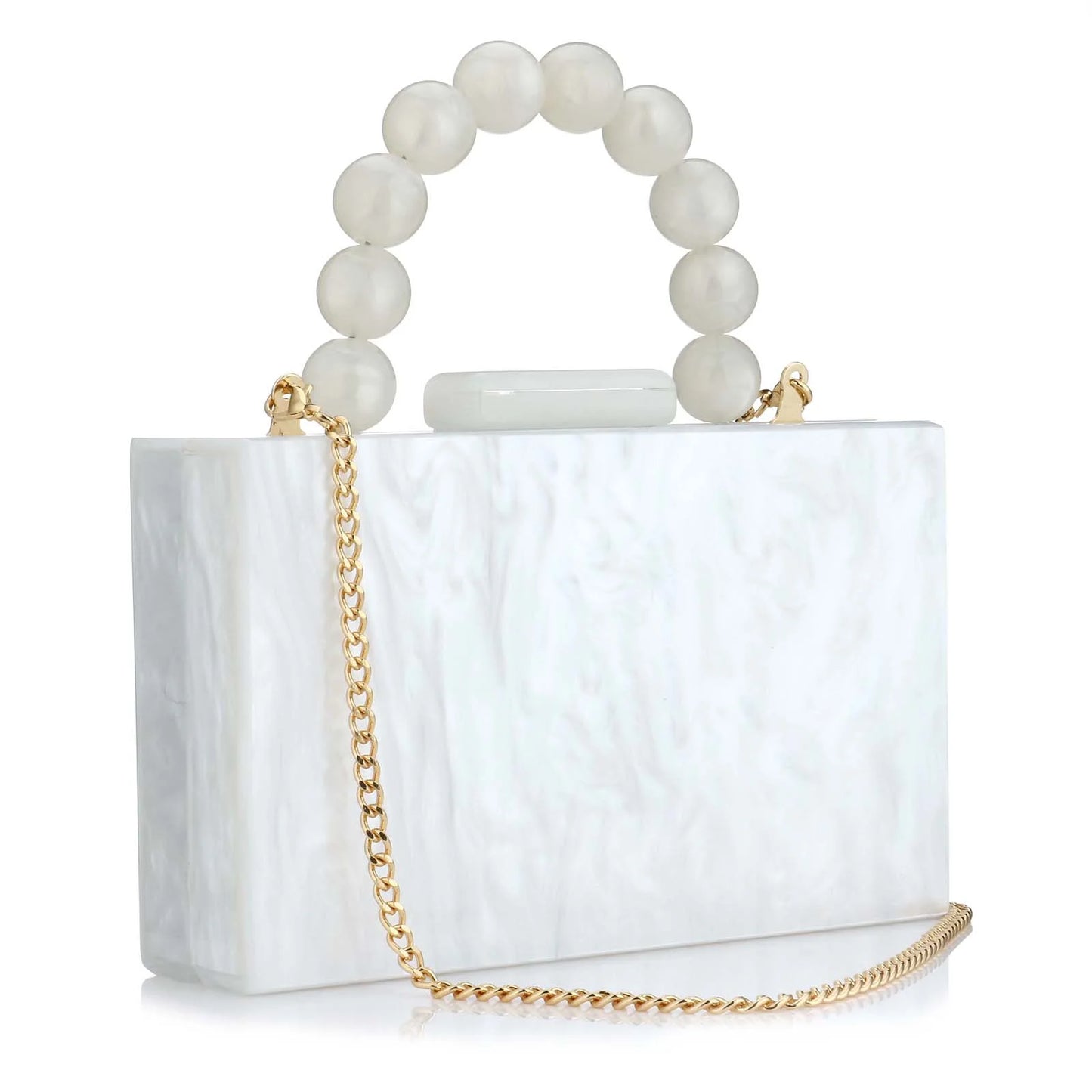 Luxury Pearl Marble Crossbody – Dark Green Acrylic Evening Bag for Women
