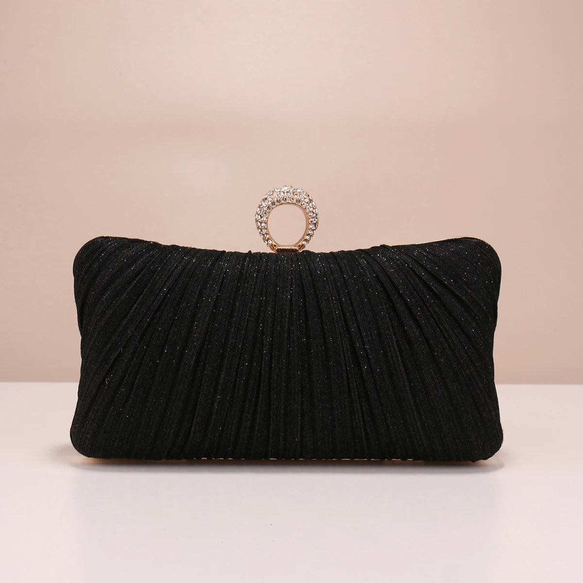 Valentine’s Diamond Ring Clutch – Ruched Evening Bag with Chain for Prom & Dinner
