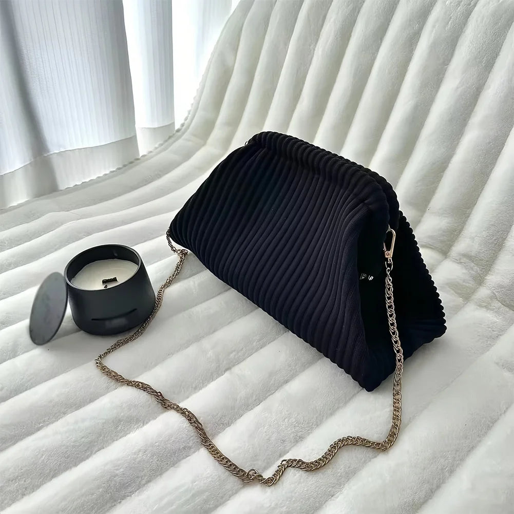 Chic Corduroy Evening Clutch – Large Fashion Shoulder Bag with Chain Strap