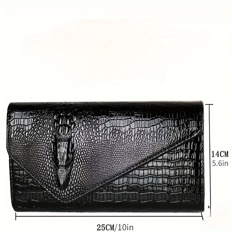 Crocodile Print Clutch – Stylish Large-Capacity Crossbody Bag for Women