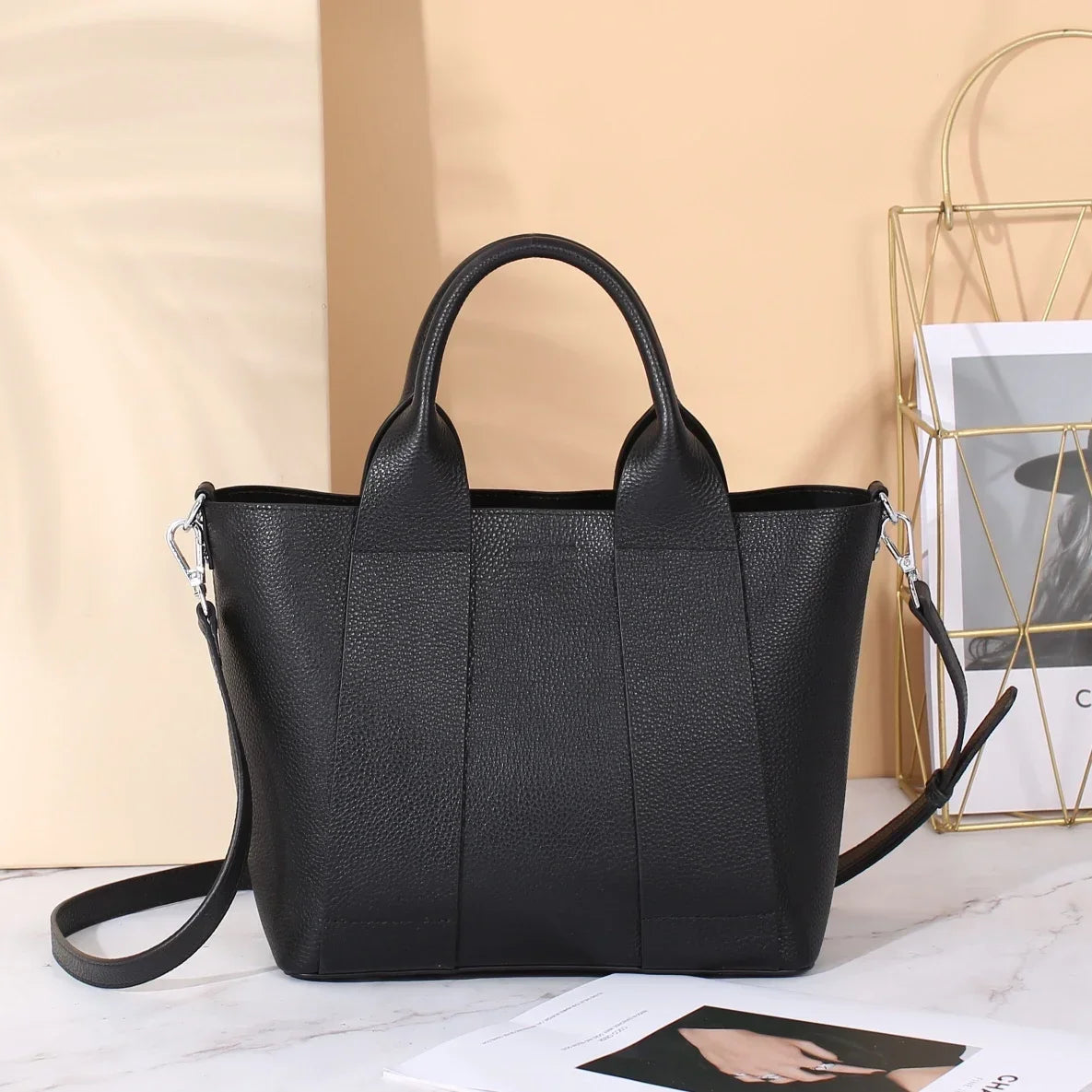 Genuine Leather Commuter Tote – Luxury Designer Shoulder & Crossbody Handbag for Women