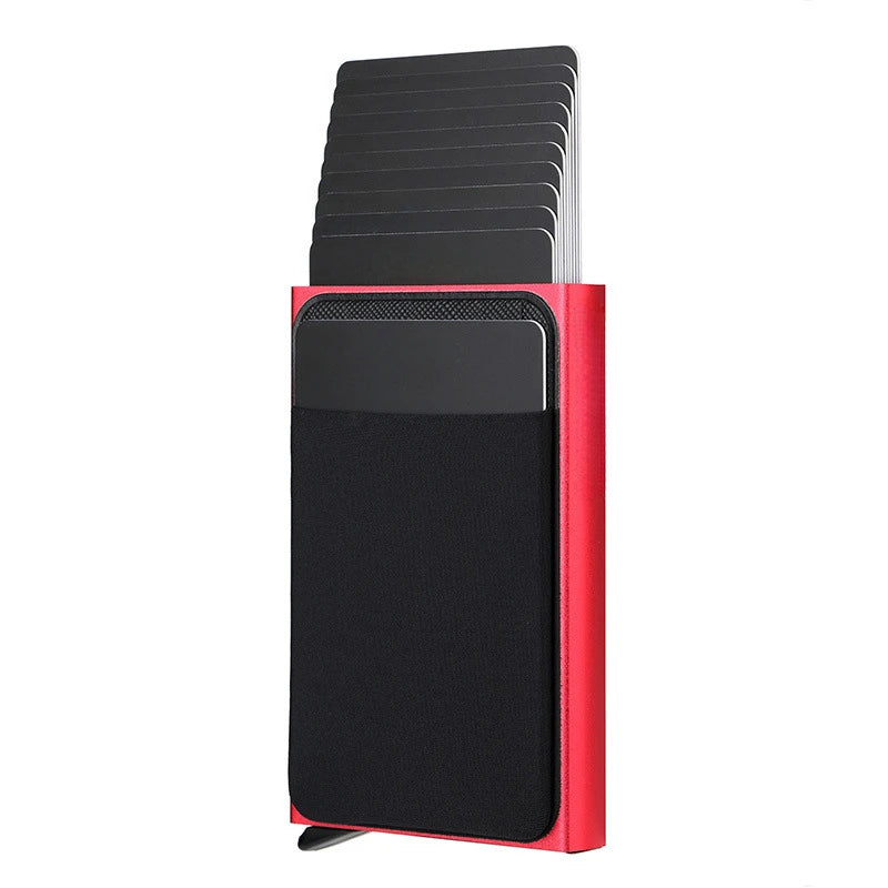 Automatic Flip Card Holder – Metal Anti-Theft Wallet with 12-Slot Side Push Design for Men