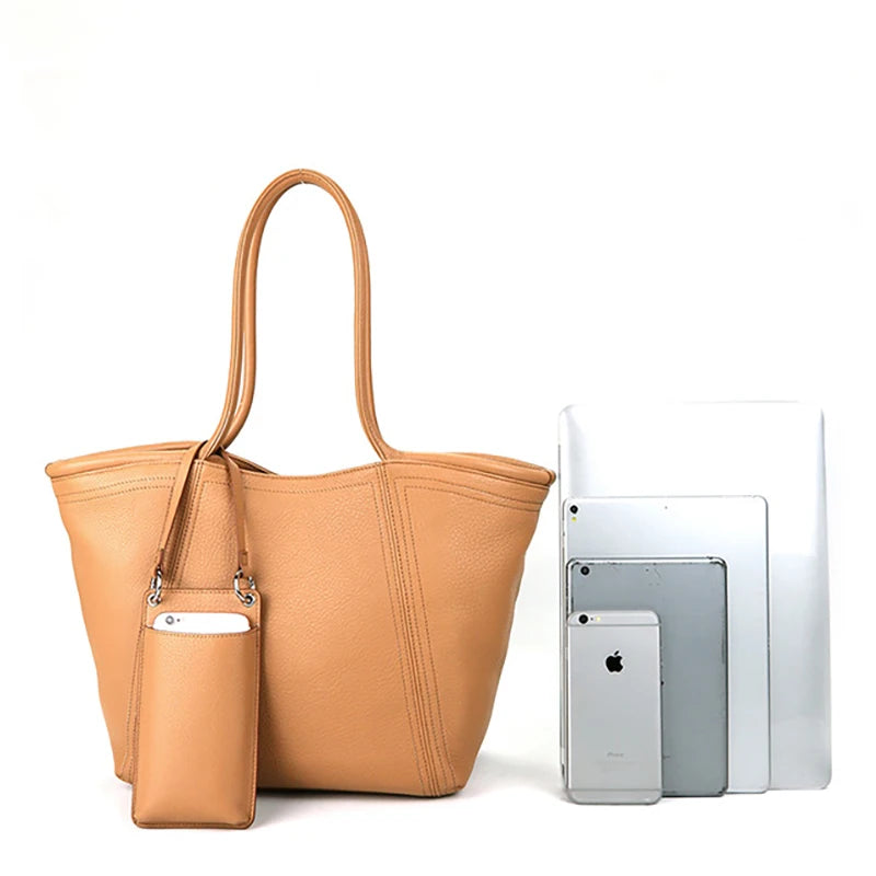 Vintage Cowhide Tote – Genuine Leather Handbag for Women with Large Capacity
