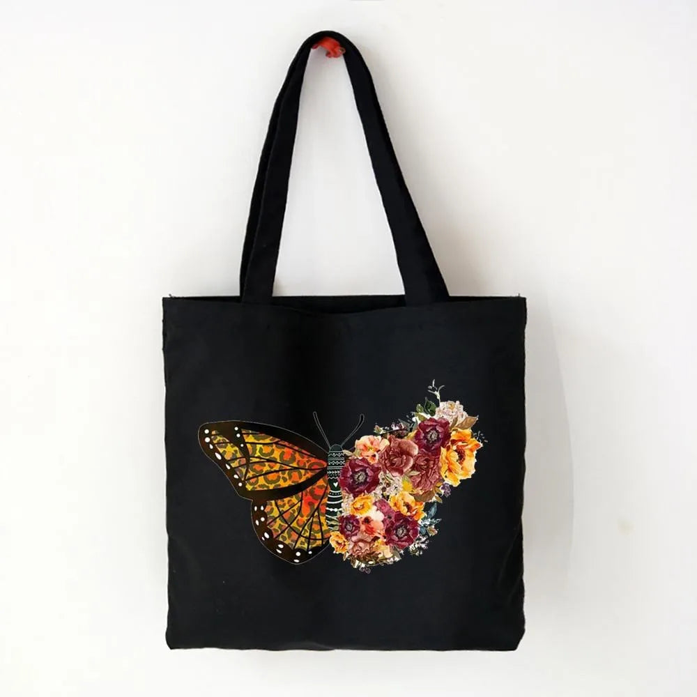 Butterfly Print Canvas Tote – Foldable, Reusable & Stylish