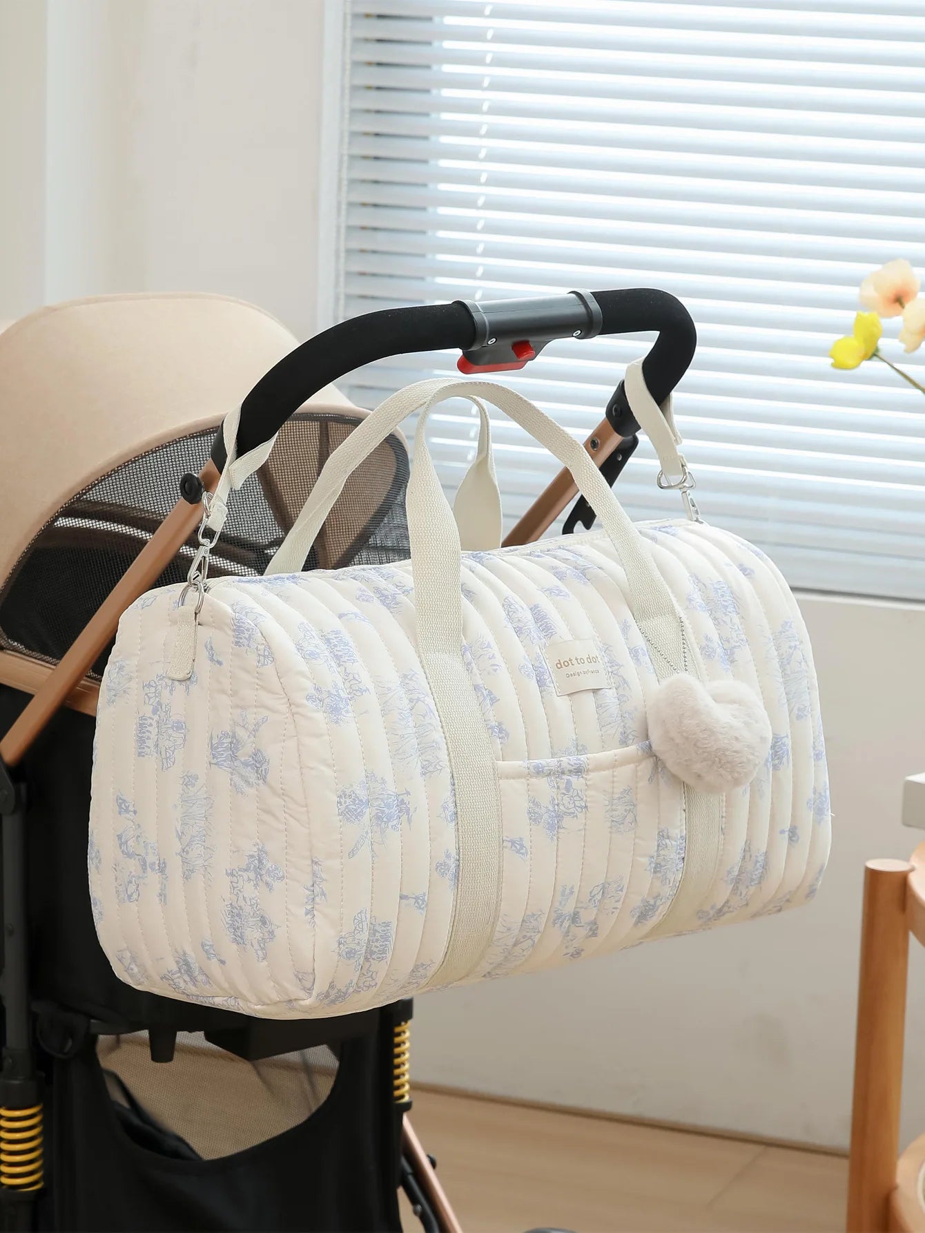Quilted Mummy Diaper Bag – Embroidered Shoulder Organizer for Stroller & Baby Care
