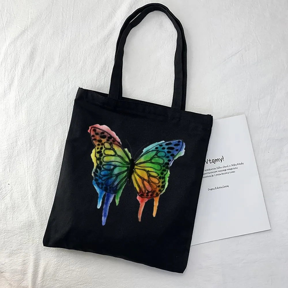 Butterfly Print Canvas Tote – Foldable, Reusable & Stylish