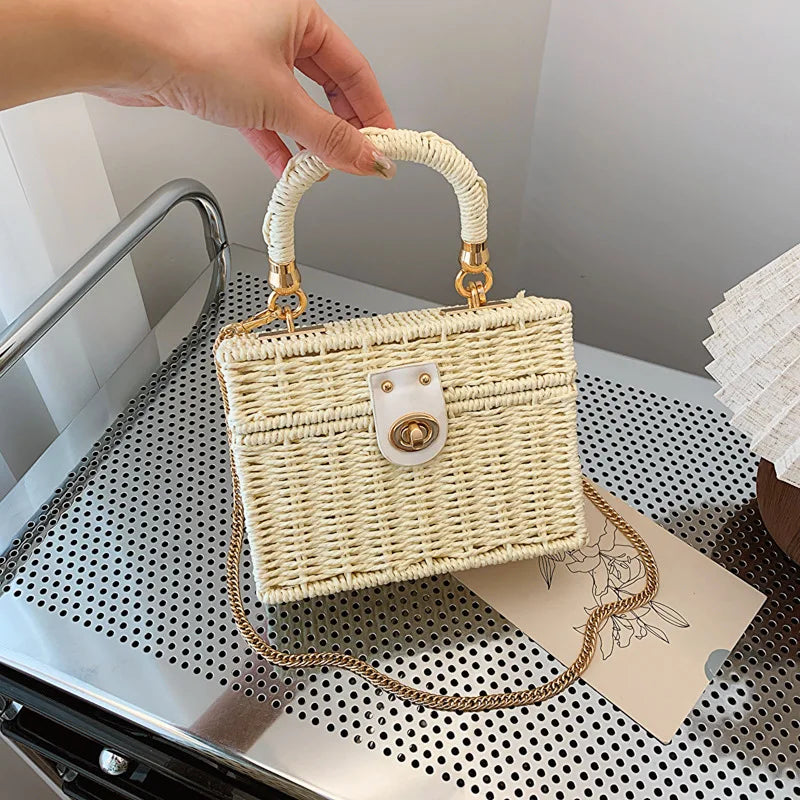 Summer Rattan Box Crossbody Bag