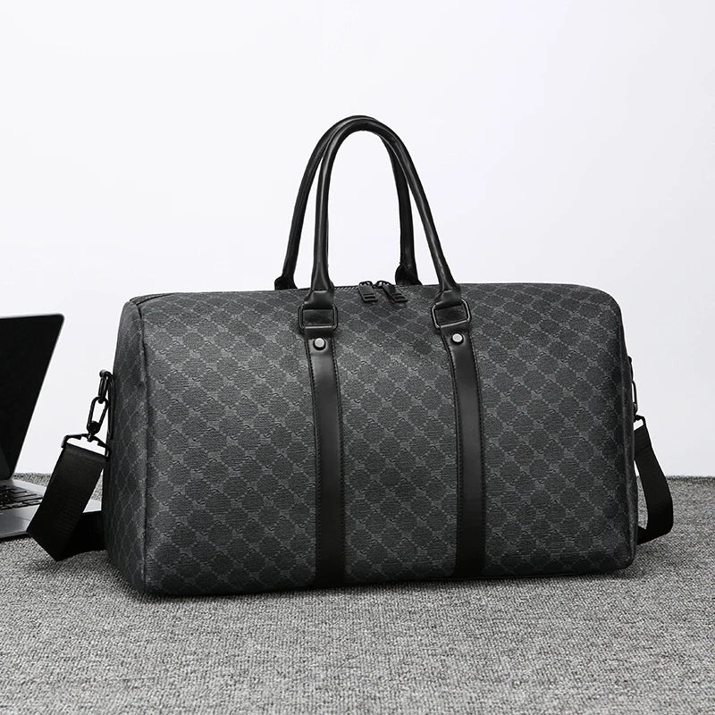 Men’s Black Travel Bag – Large Capacity Printed Shoulder & Luggage Handbag for Business Trips