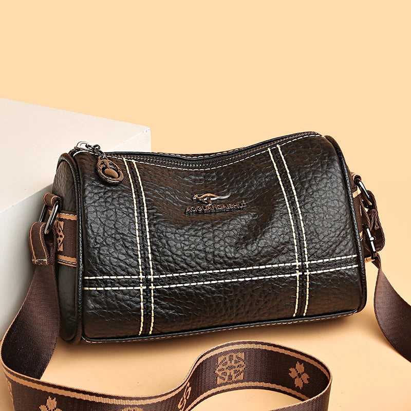 Genuine Leather Crossbody Tote – High-Quality Solid Color Shoulder Bag for Women