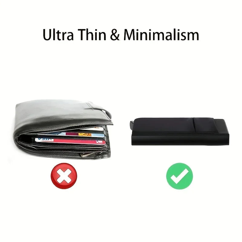 Automatic Flip Card Holder – Metal Anti-Theft Wallet with 12-Slot Side Push Design for Men