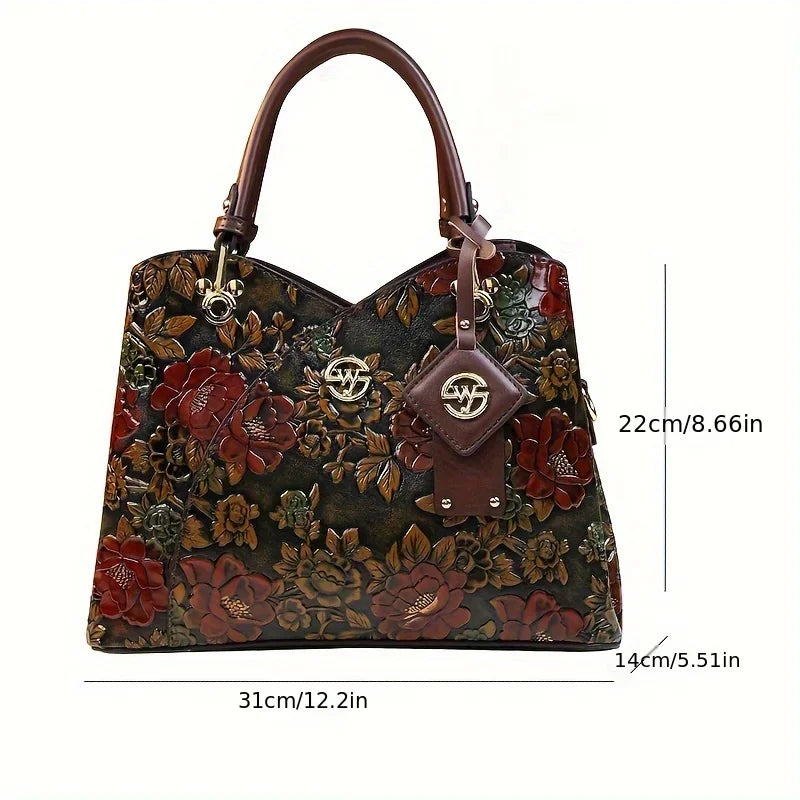 Vintage Floral Leather Tote – Luxury Fashion Crossbody Handbag for Women