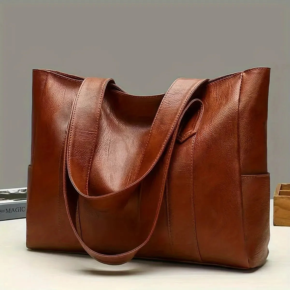 Vintage Vegan Tote Bag – Large Capacity Casual Shoulder Handbag for Women’s Commute