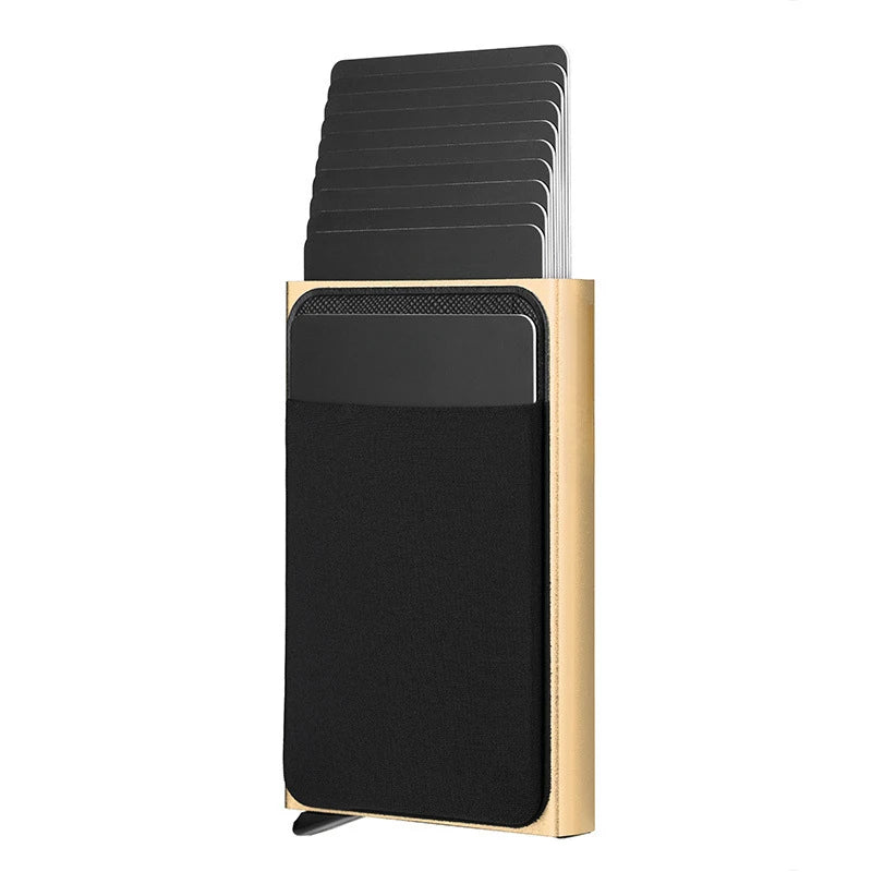 Automatic Flip Card Holder – Metal Anti-Theft Wallet with 12-Slot Side Push Design for Men