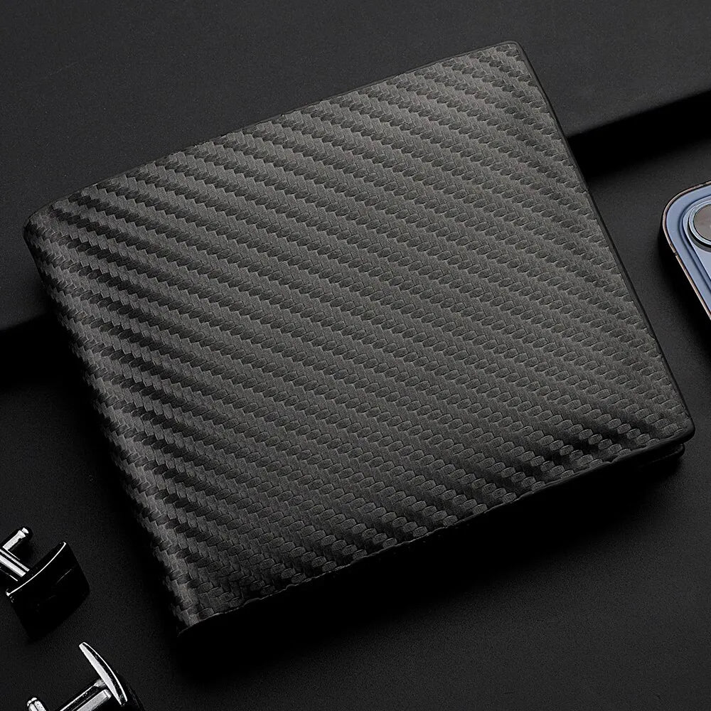 Carbon Fiber Short Wallet – Men’s Card Holder with Integrated Zipper Coin Pocket