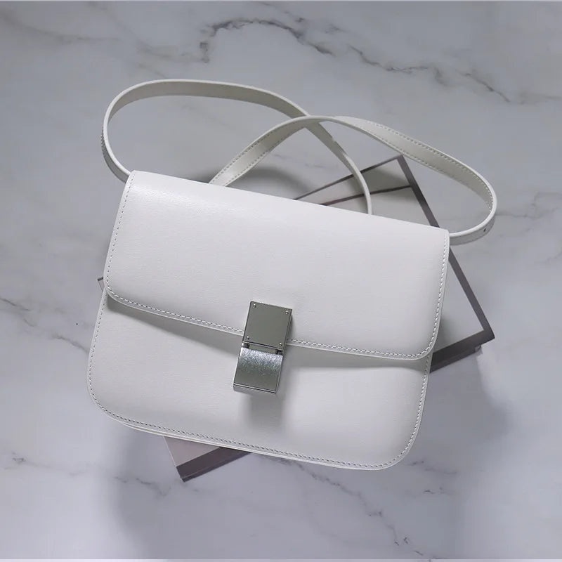 Genuine Leather Tofu Bag – Luxury Purple Shoulder & Crossbody Handbag for Women