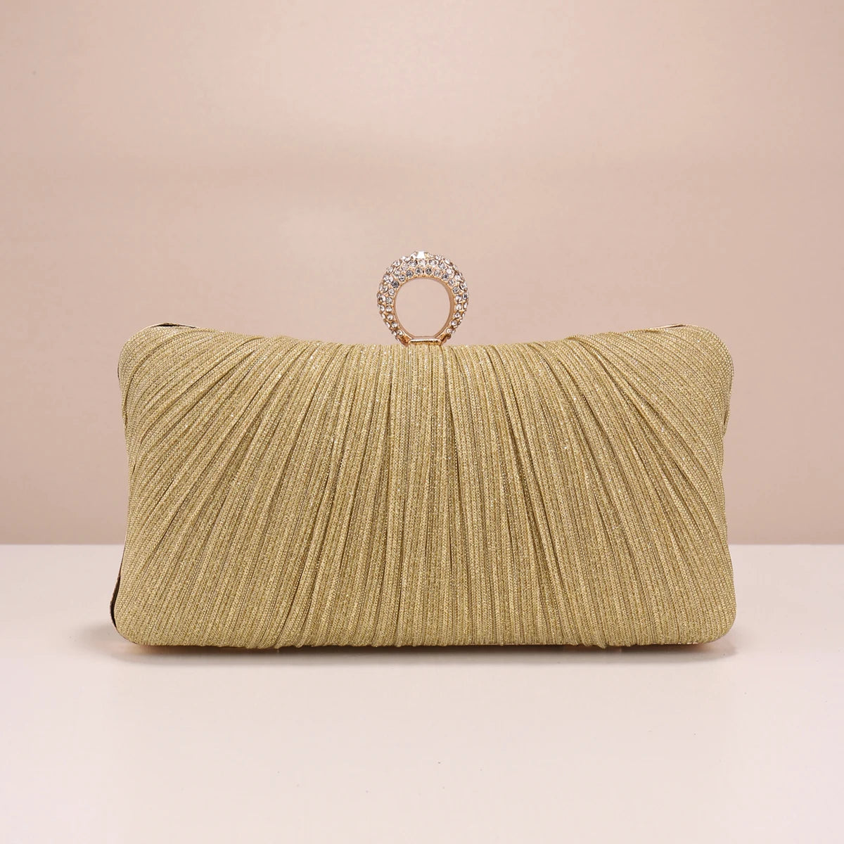 Valentine’s Diamond Ring Clutch – Ruched Evening Bag with Chain for Prom & Dinner