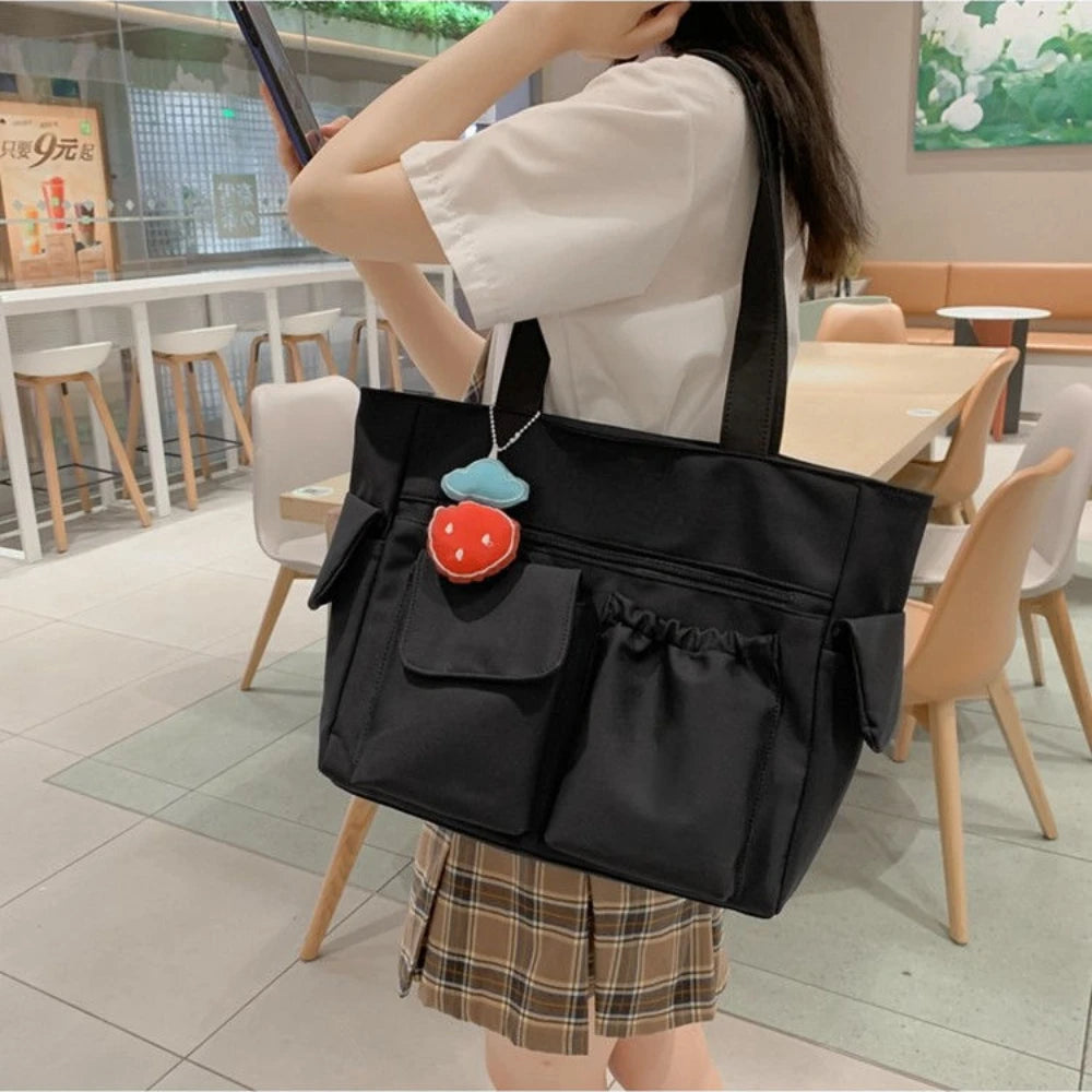 Elegant Nylon Shoulder Messenger – Preppy Women's Commuter Bag
