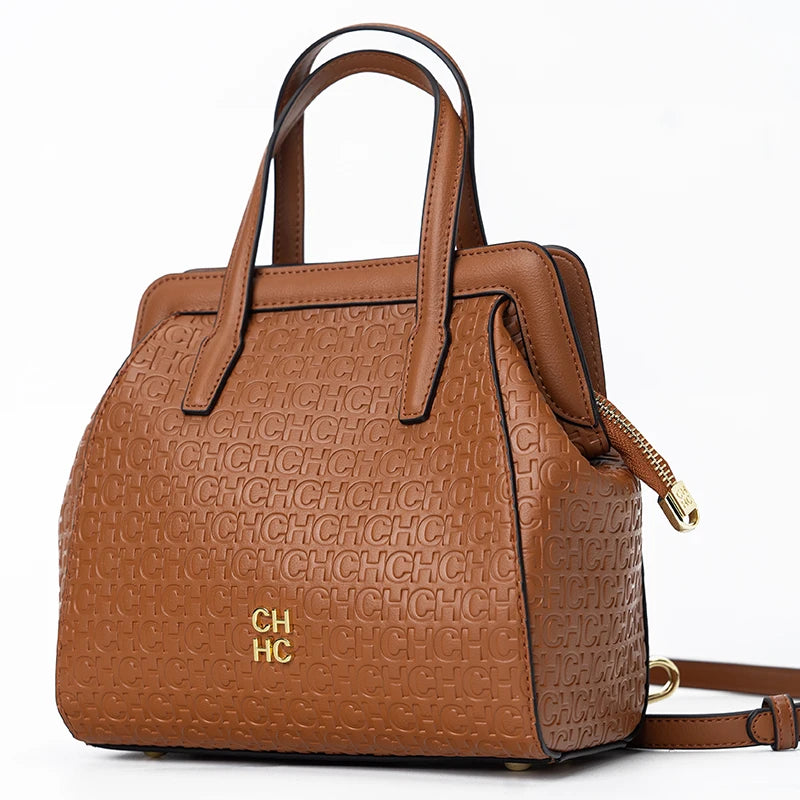 CH Classic Monogram Handbag – Zippered Solid Color Block Shoulder Bag for Women