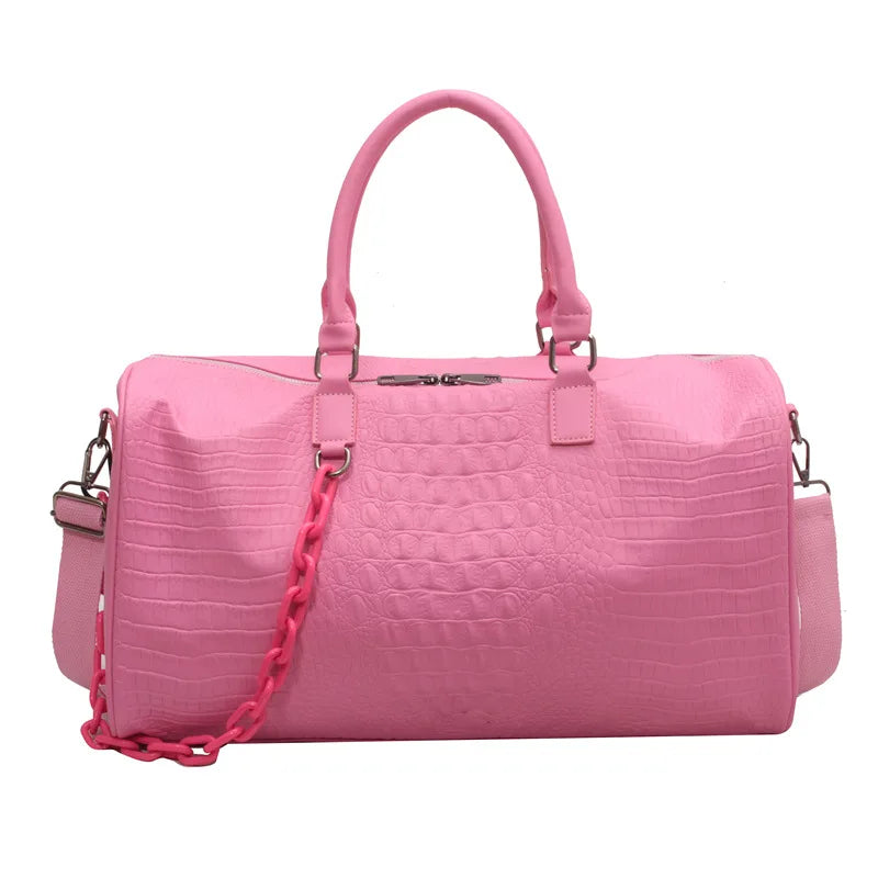 Waterproof Leather Travel Duffel – Large Capacity Candy Color Shoulder & Gym Bag for Women