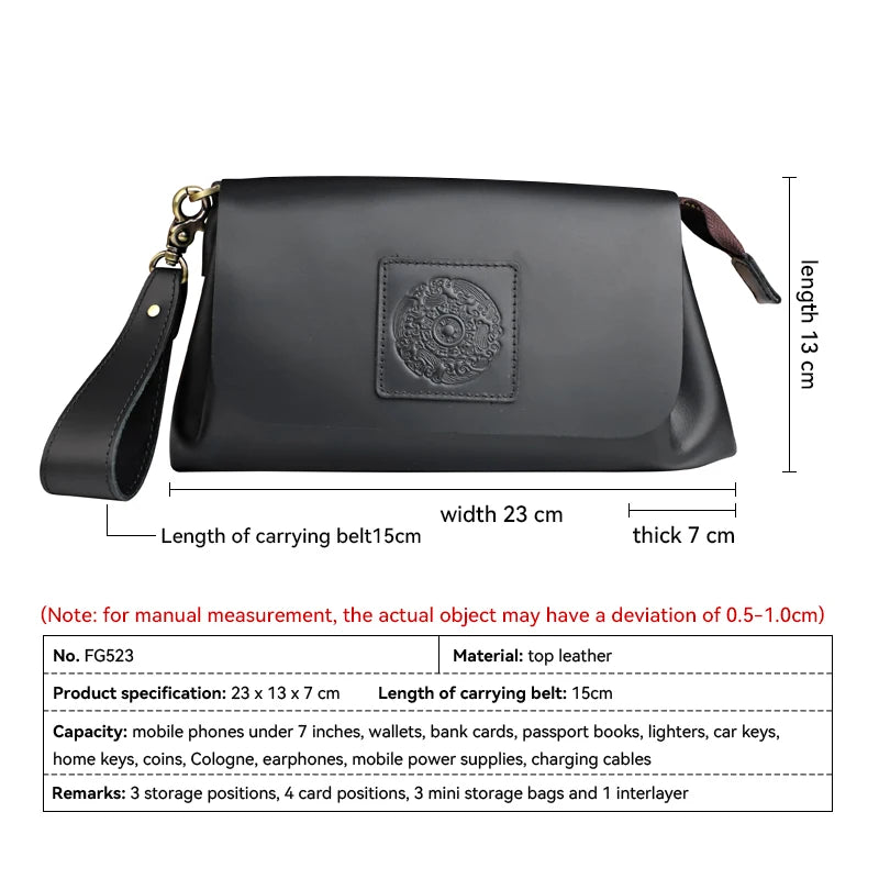 Genuine Cowhide Leather Clutch – Men’s Long Wallet & Passport Organizer