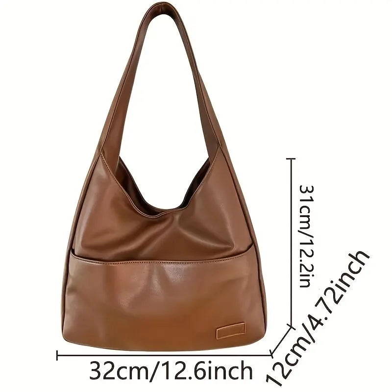 Women Hobo Bag Simple PU Leather Solid Shoulder Bag