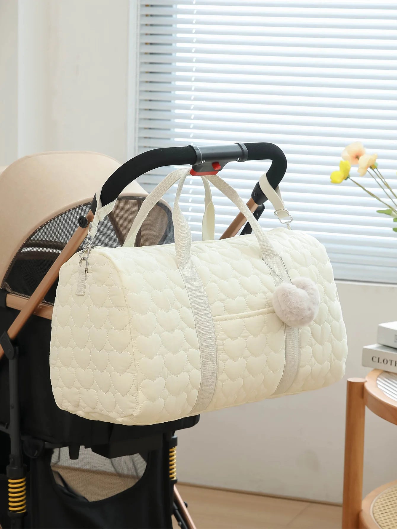 Quilted Mummy Diaper Bag – Embroidered Shoulder Organizer for Stroller & Baby Care