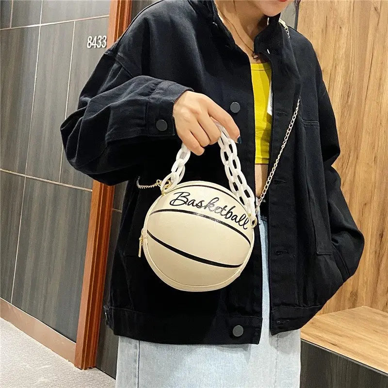 Pink Basketball Round Chain Crossbody Bag
