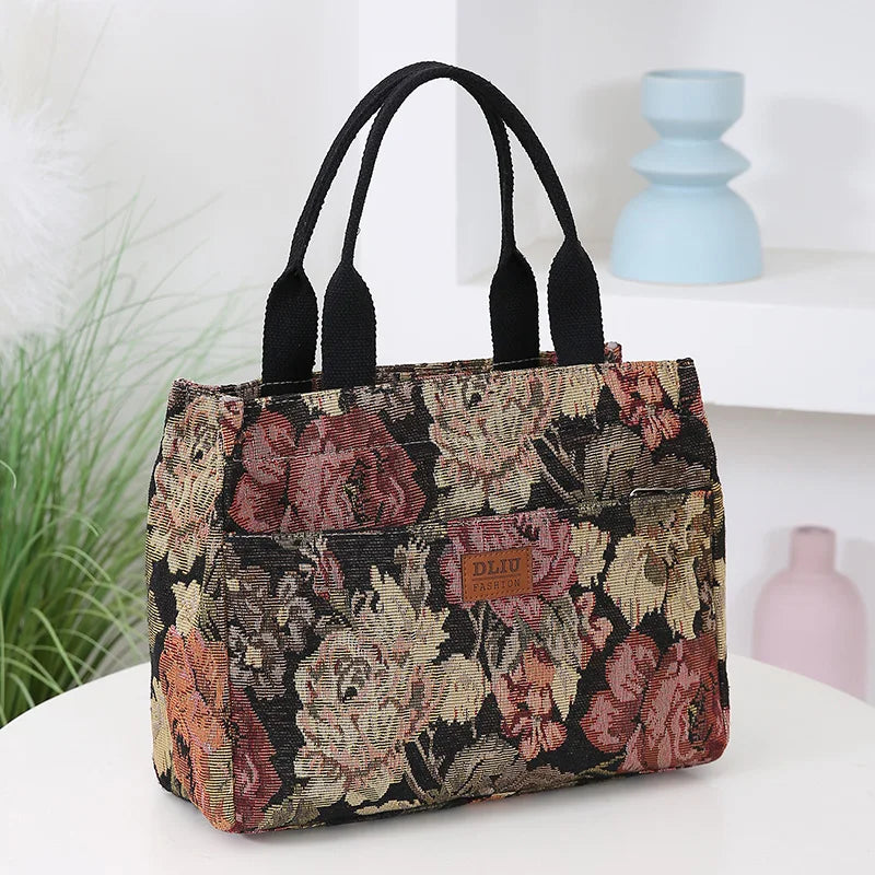 Floral Print Heavy Canvas Tote – High-Capacity Fashion Bag for Work & All Occasions