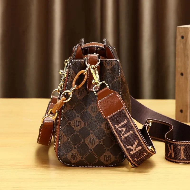 Luxury Vintage Print Messenger Bag – PU Leather Crossbody & Shoulder Purse for Women