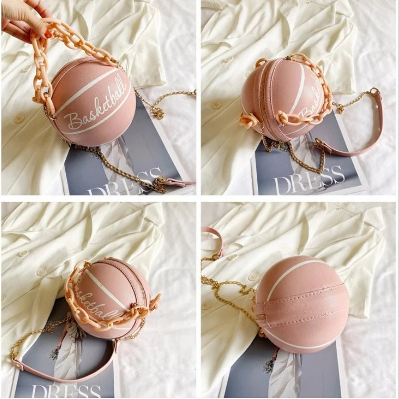 Pink Basketball Round Chain Crossbody Bag