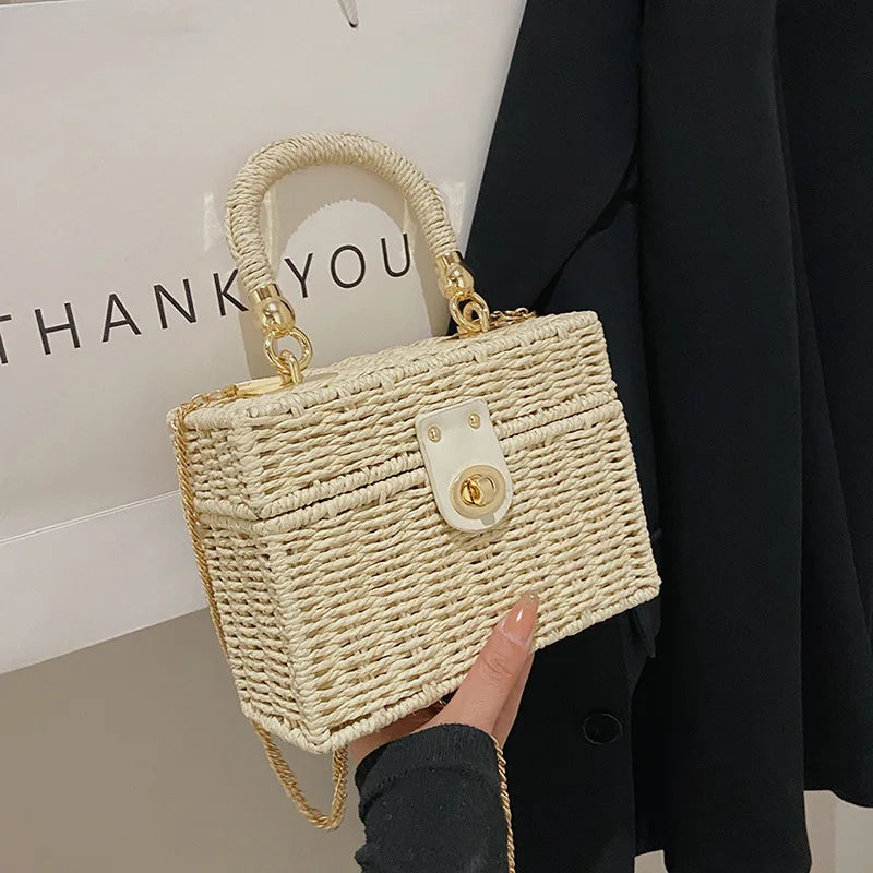 Summer Rattan Box Crossbody Bag