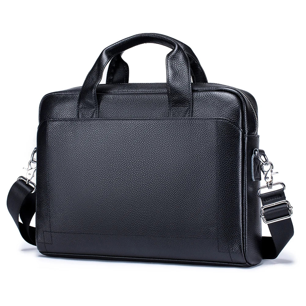 Men’s Top-Grain Leather Briefcase – Cowhide Laptop & Crossbody Office Bag