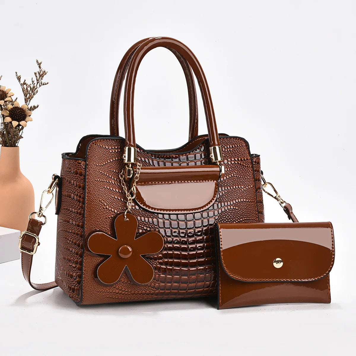 2-Piece PU Leather Bag Set – Classic Tote & Clutch Combo