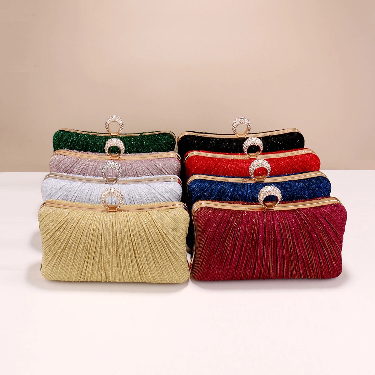 Valentine’s Diamond Ring Clutch – Ruched Evening Bag with Chain for Prom & Dinner