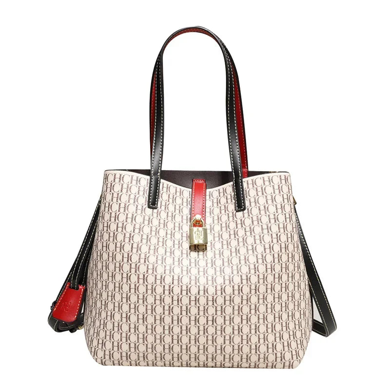 CH Premium Leather Crossbody – Large Letter Print Tote for Daily Commute