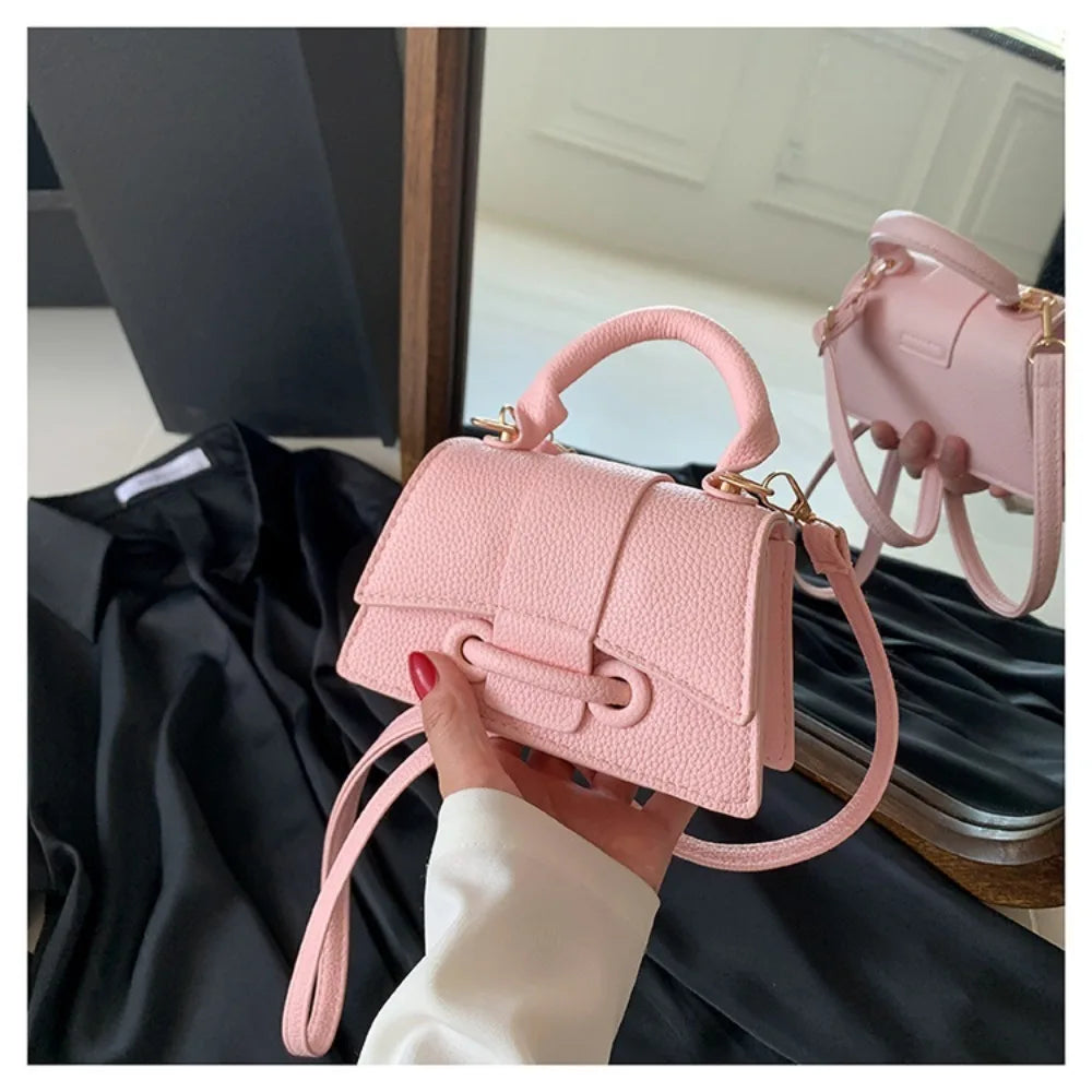 Solid Color Leather Bag – Stylish Hand-Carry & Messenger Mini Bag