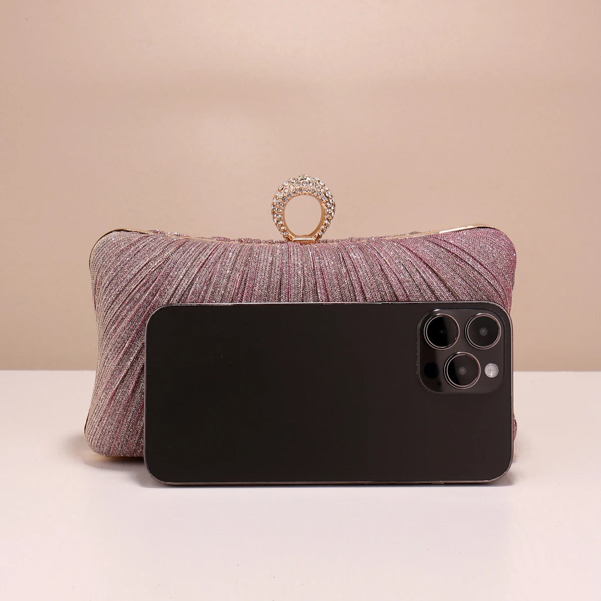 Valentine’s Diamond Ring Clutch – Ruched Evening Bag with Chain for Prom & Dinner