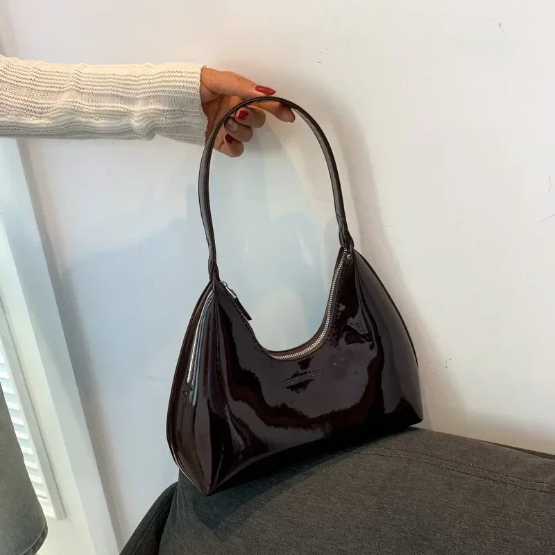 Trendy Patent Leather Shoulder Bag – Designer Underarm Tote for Women
