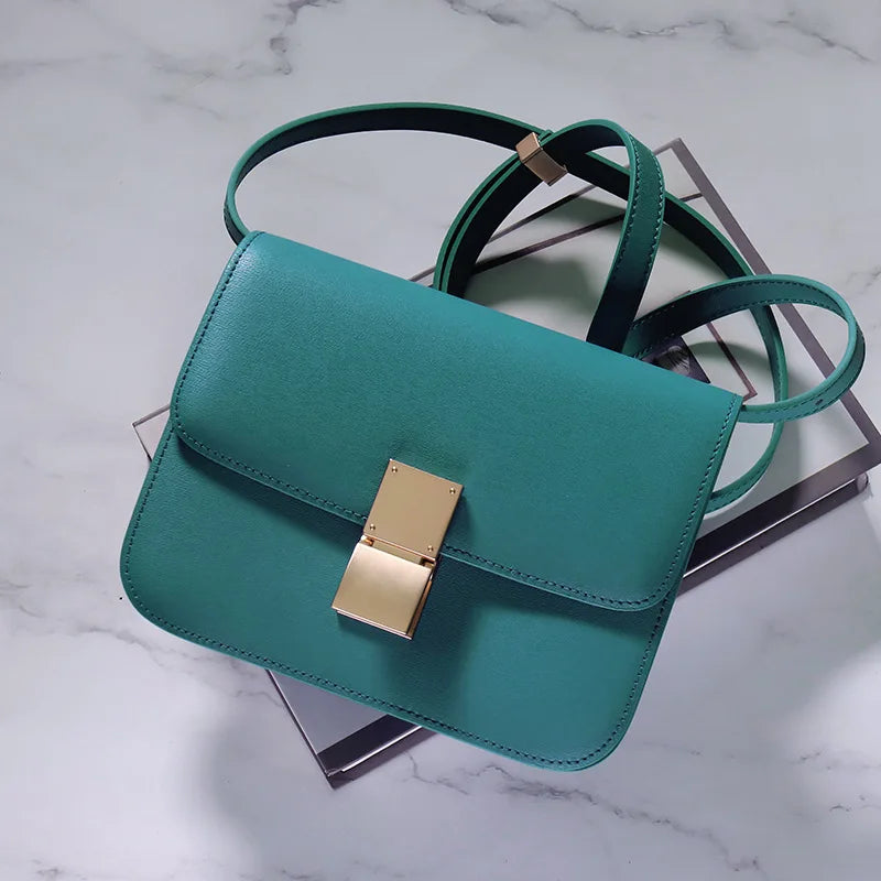 Genuine Leather Tofu Bag – Luxury Purple Shoulder & Crossbody Handbag for Women