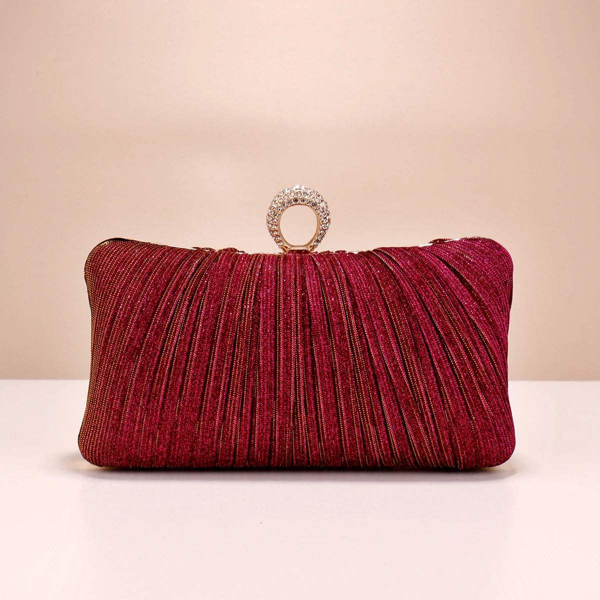 Valentine’s Diamond Ring Clutch – Ruched Evening Bag with Chain for Prom & Dinner